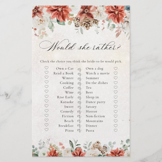 Winter Bridal Shower Shoe Game Card (Frente)