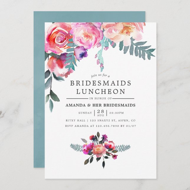 Winter Bridesmaids Luncheon - Convite Floral (Frente/Verso)