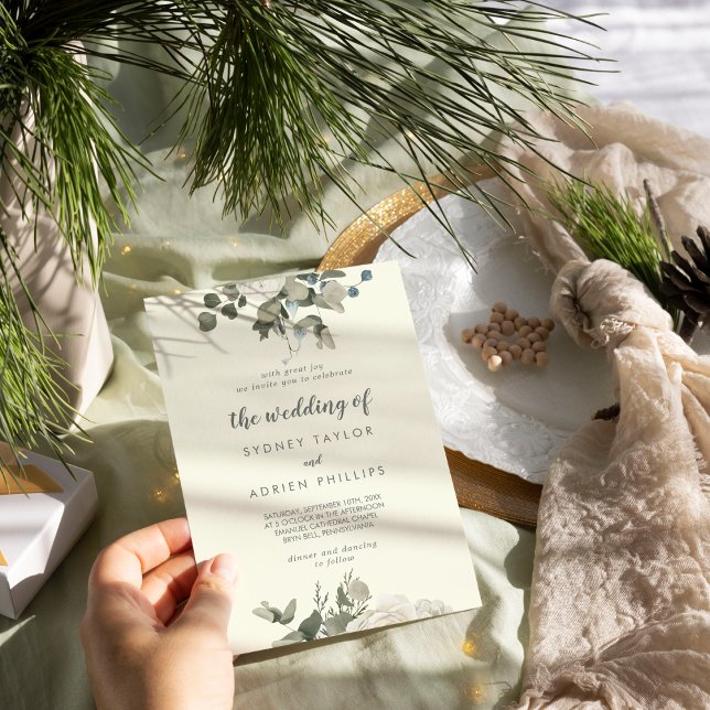 Winter Floral | Ivory Casamento De Convite (Criador carregado)