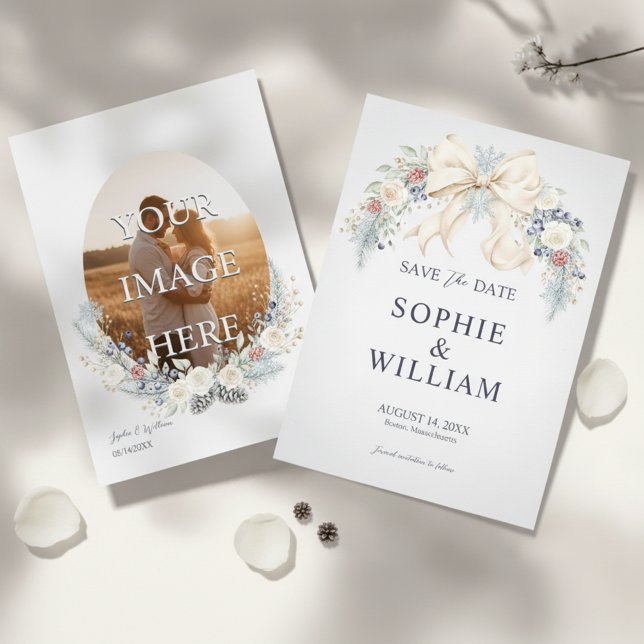Winter Floral Photo Save The Date (save the date)