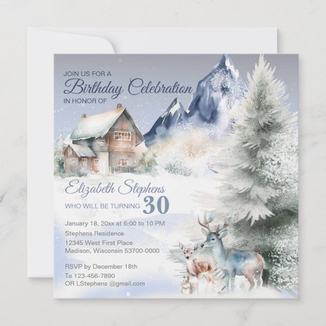 Winter Forest Watercolor Birthday Flat Card (Frente)