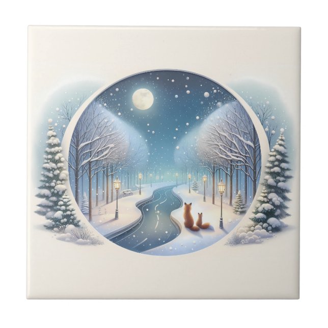 Winter Foxes by Moonlit Snowy River (Frente)