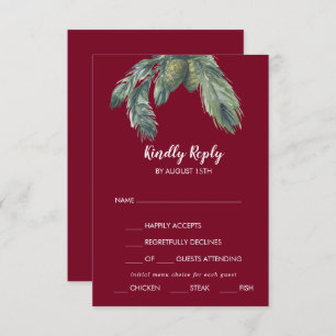 Winter Greenery Burgundy Menu Choice Wedding RSVP