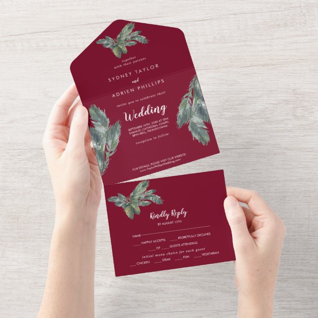 Winter Greenery Burgundy Wedding (Tearaway)