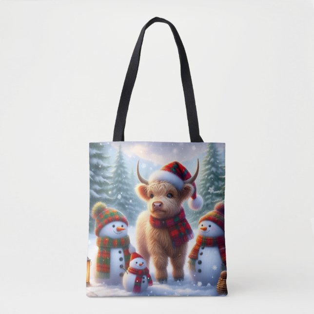 Winter Highland Cow Holiday Tote Bag (Frente)