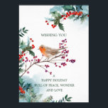 Winter Holly Red Robin Christmas Deseja Poster<br><div class="desc">Poster de Natal. Este design apresenta Red Robin com um arranjo de folhas sagradas e bagas vermelhas. Você pode ajustar o texto de acordo com as suas necessidades.</div>