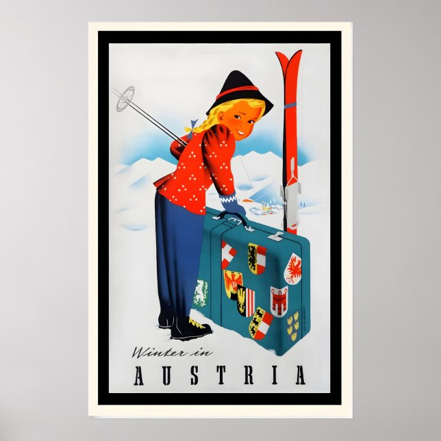 Winter in Austria Vintage Ski Poster - Framed (Frente)