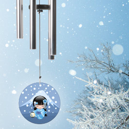 Winter Kokeshi Doll Blue Mountain Geisha Girl