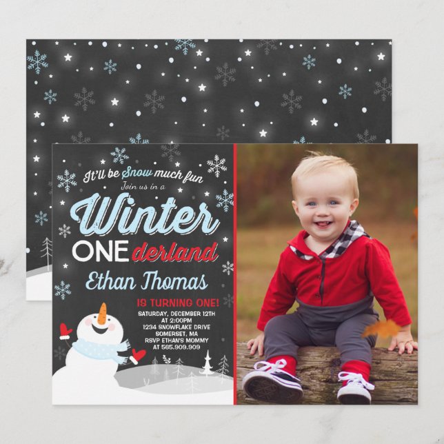 Winter ONE Derland Birthday Convite para Snowman A (Frente/Verso)