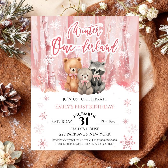 Winter Onederland Bear Pink First Birthday Budget (Criador carregado)