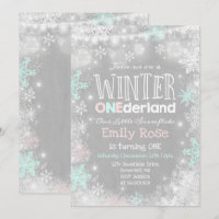 Winter ONEderland Birthday Convite Pink Mint