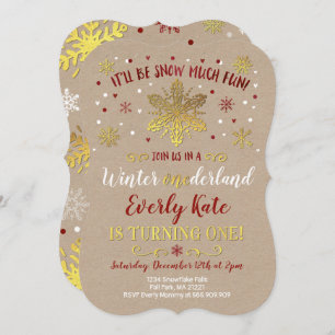 Winter ONEderland Birthday - Convite Vermelho e Do