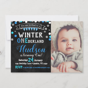 Winter Onederland Boy First Birthday Convite