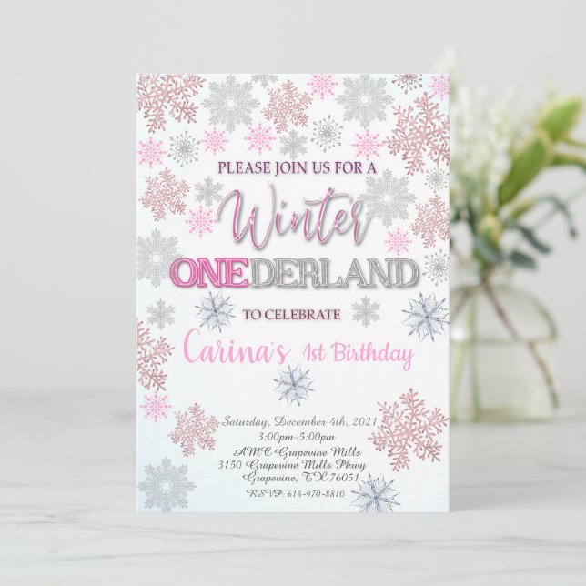 Winter Onederland Primeiro Convite de Aniversário (Em pé/Frente)