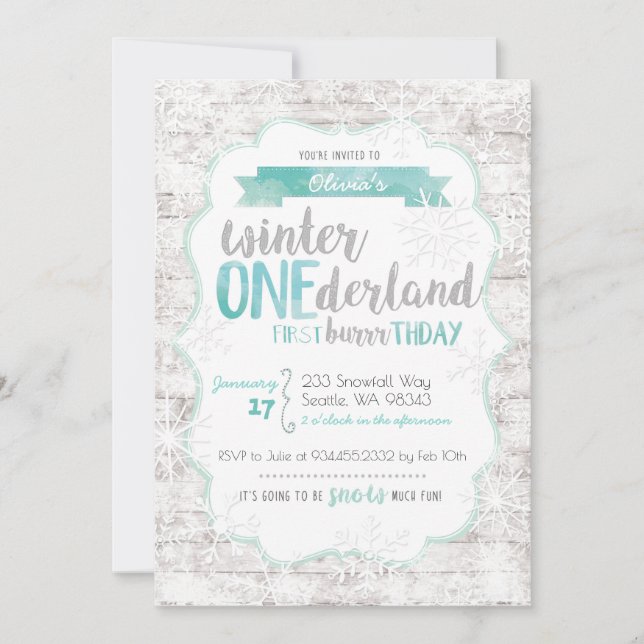 Winter Onederland Primeiro Convite de Aniversário (Frente)
