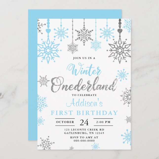 Winter Onederland Snowflake 1s Convite de Aniversá (Frente/Verso)