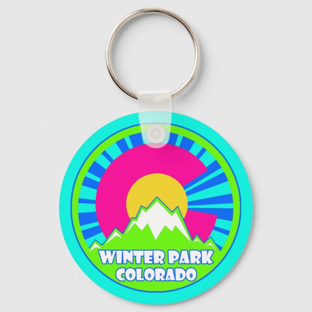 Winter Park Colorado neon mounties chaveiro (Frente)