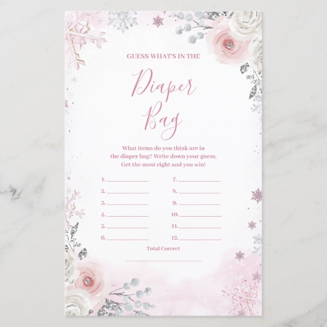 Winter Pastel Pink Snowflake What's in Diaper Bag (Frente)