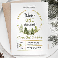 Winter Pine Tree ONEderland Birthday convite