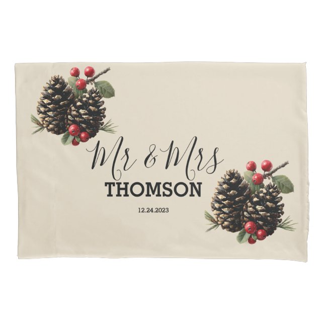 Winter Pinecones & Berries Family Throw Pillow (Frente)