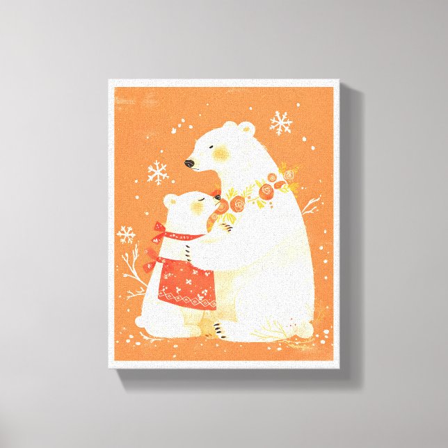 Winter Polar Bear Mom & Baby Cozy Nordic Canvas (Frente)