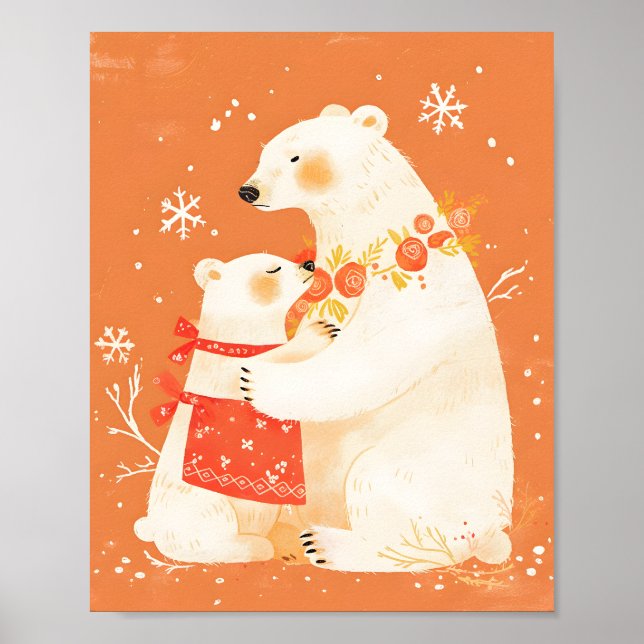 Winter Polar Bear Mom & Baby Cozy Nordic Poster (Frente)