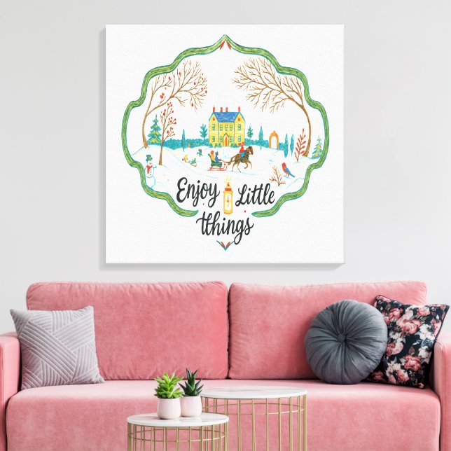 Winter Scene Art  Cozy Snow Landscape Canvas Print (Insitu(Sala de estar))