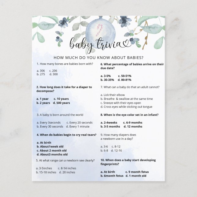 Winter Snow Baby Trivia | Jogo Chá de fraldas (Frente)