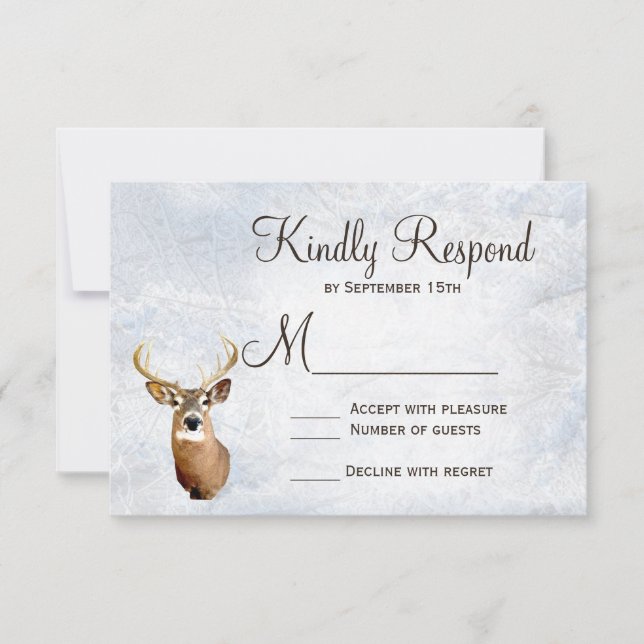 Winter Snow Camo Hunting Deer Wedding RSVP Cards (Frente)