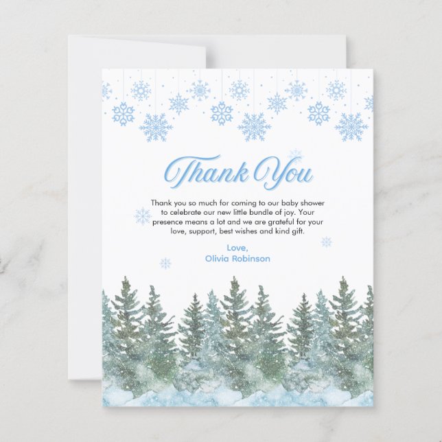 Winter Snowflakes Baby Shower Thank You Card (Frente)
