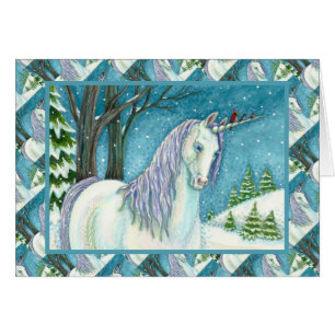 WINTER UNICORN AND BIRDS, PEACEFUL SNOTE CARTÃO