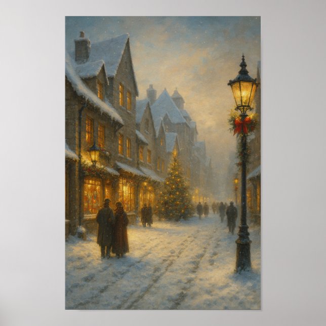 Winter Village Street Cozy Christmas Town Poster  (Frente)