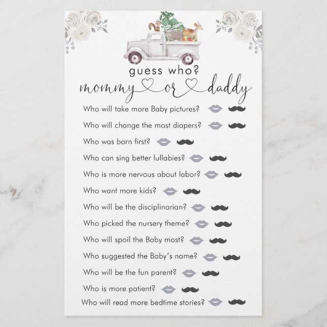 Winter White Floral Woodland Adivinha Quem Jogo (Frente)