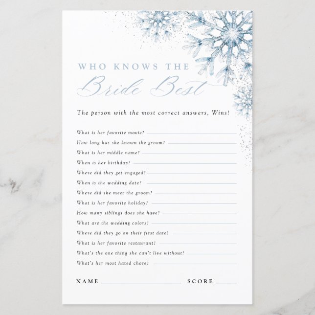 Winter Who Knows the Bride Best Bridal Shower (Frente)