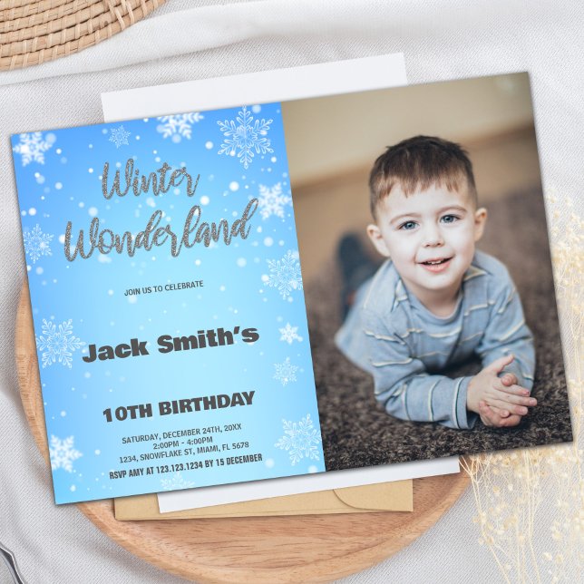 Winter Wonderland Birthday - Convites com Foto (Winter Wonderland Birthday Invitations with Photo)