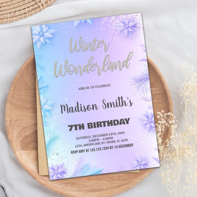 Winter Wonderland Birthday - Convites de aniversár (Winter Wonderland Birthday Invitations Purple)