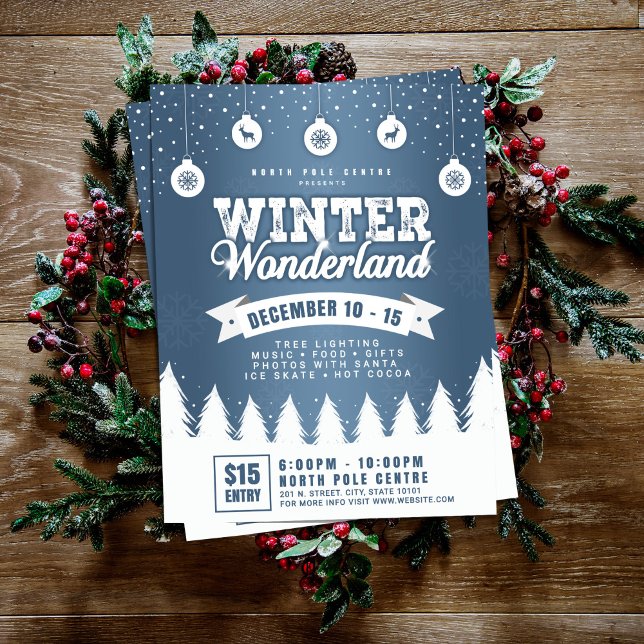 Winter Wonderland: Blue & White Holiday Flyer (Criador carregado)