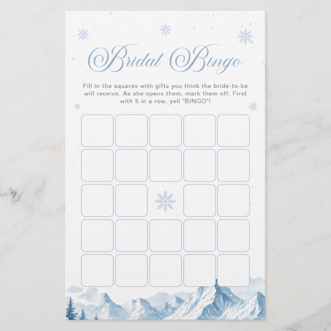 Winter Wonderland Bridal Shower Bingo Game (Frente)