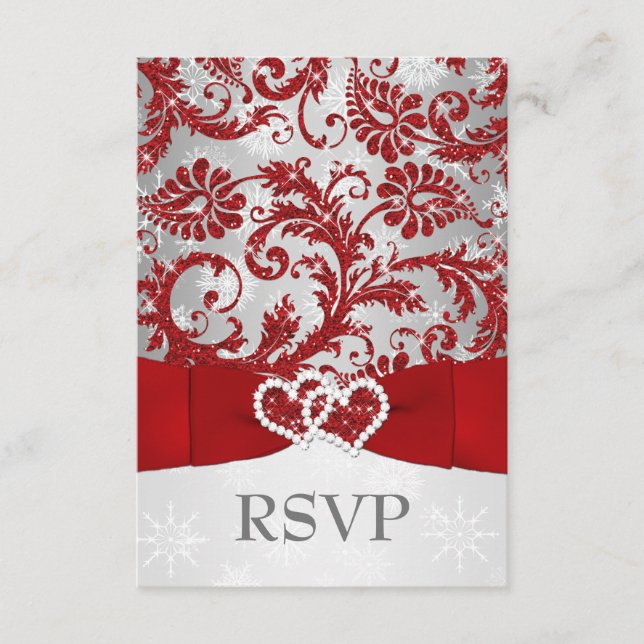 Winter Wonderland Joined Hearts Casamento RSVP - V (Frente)