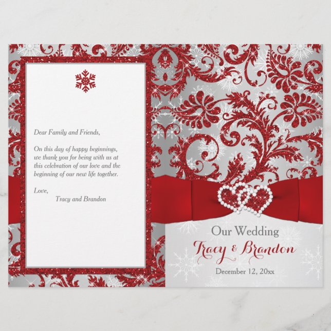 Winter Wonderland Love Hearts Wedding Program - Re (Frente)