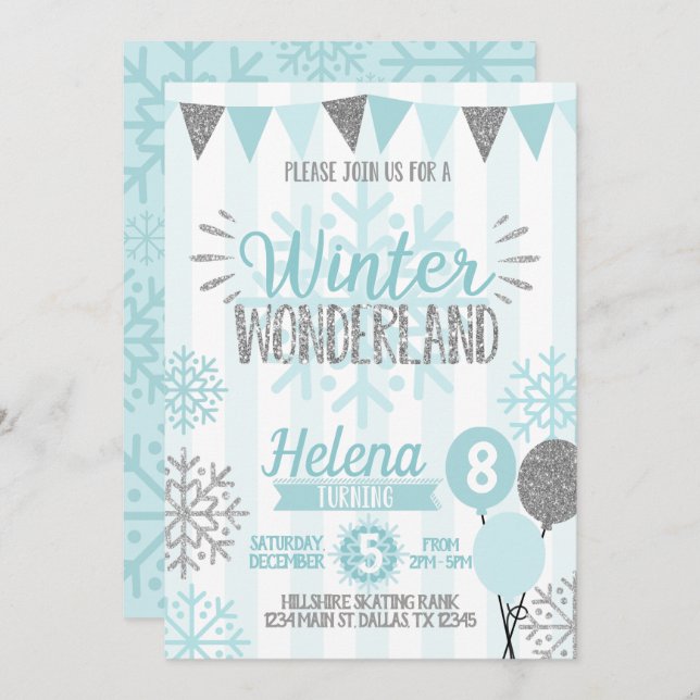 Winter Wonderland Snowflake Aniversário Convite (Frente/Verso)