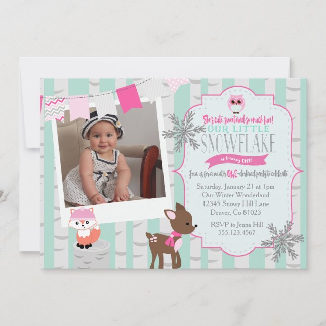 Winter Woodland Onderland Aniversário Convite (Frente)