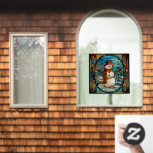 Winter Xmas Seasonal Snowman Faux Stainman Glass