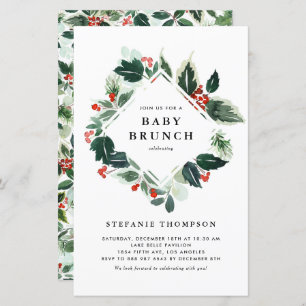 Winterberry Holly Greenery Baby Brunch Convite