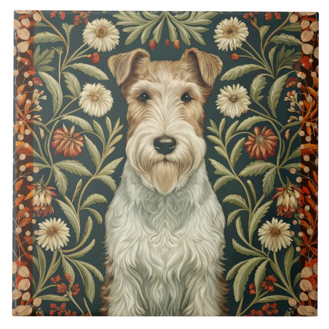 Wire Fox Terrier in William Morris Floral Style (Frente)