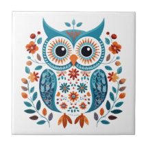 Wise Blue Owl Scandinavian Folk Art