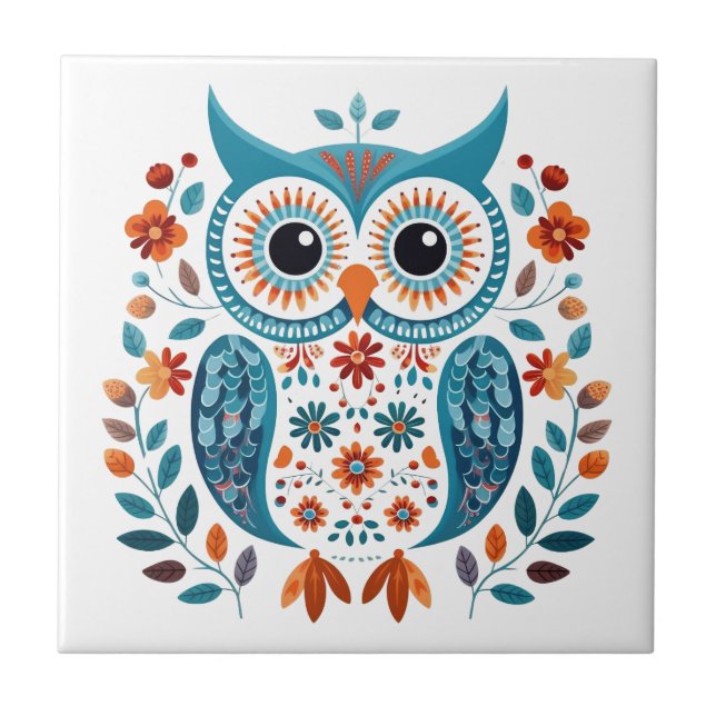 Wise Blue Owl Scandinavian Folk Art (Frente)