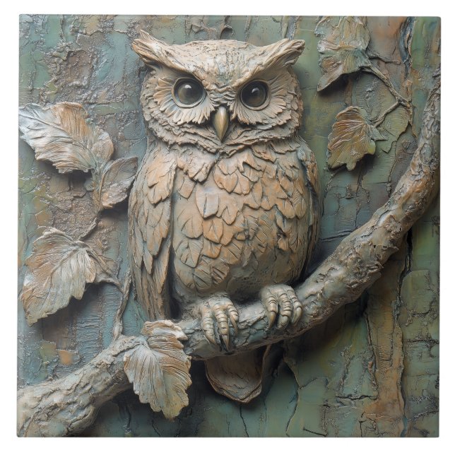 Wise Owl no Branch Wildlife Faux Alivio (Frente)