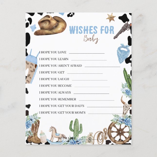 Wishes for Baby Little Cowboy Baby Shower Game  (Frente)