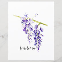 Wisteria de Aquarela Papel Botânico em Livro de Es